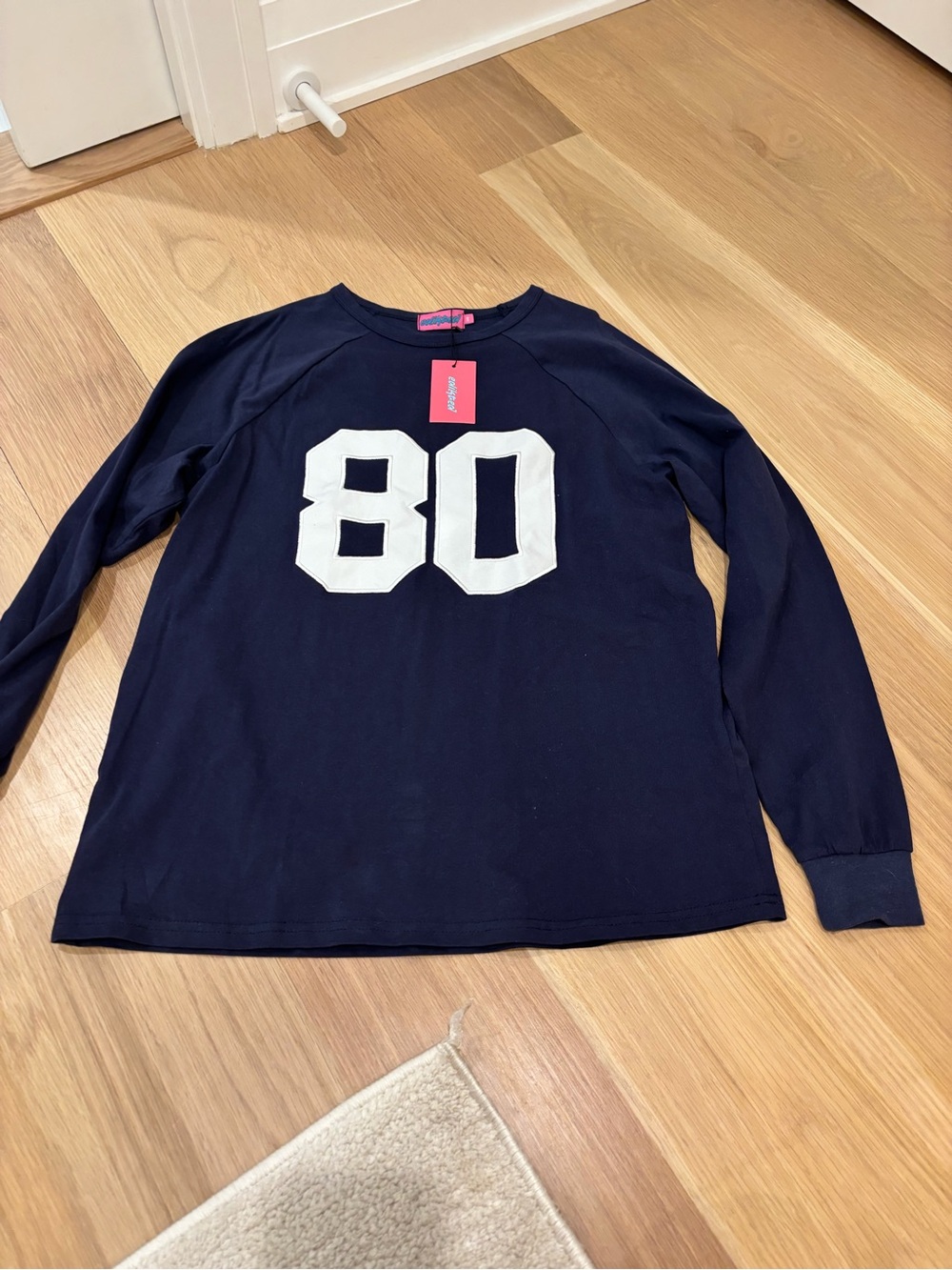 Edikted Navy Oversized Long-Sleeve Tee with White '80' Graphic